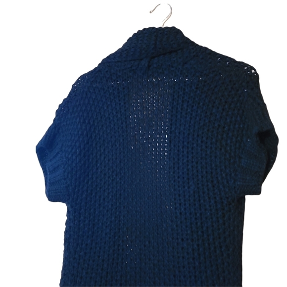 Cassis black short-sleeved wool  long opened cardigan sweater - Picture 10 of 12